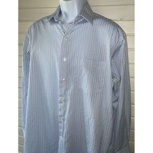 Tommy Bahama Sz 16 32/33 100% Cotton Blue White Striped Dress Shirt EUC
